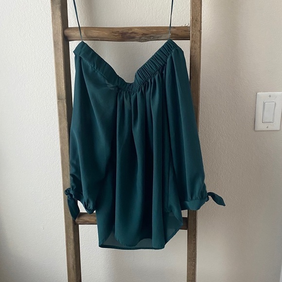 Off the shoulder - hunter green blouse - Picture 1 of 5